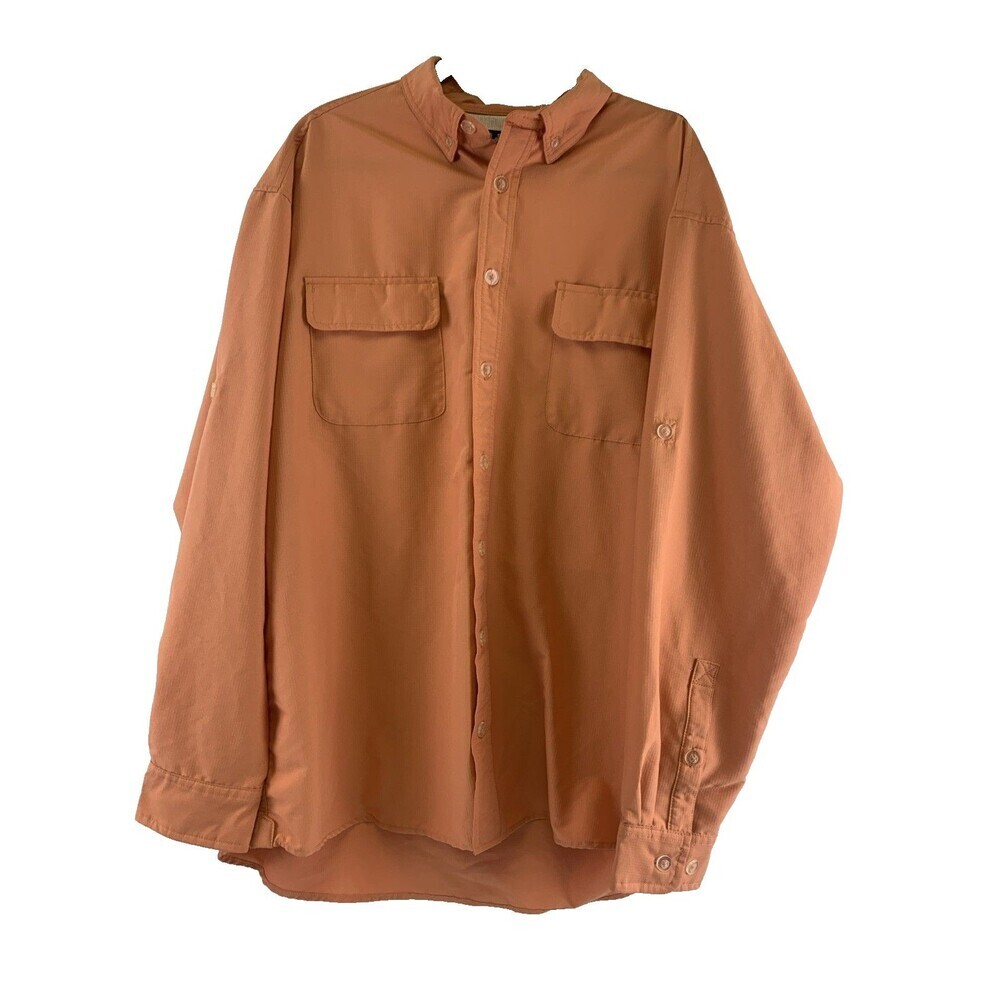 Duluth Trading Co Long Sleeve Cool Max Action Shirt Orange Button Mens XL Tall